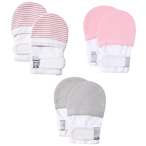 Image of HAPIU Baby No Scratch Mittens Stay On, 100% Cotton Breathable, Adjustable Infant Gloves for Boys Girls, Newborn - 12 M