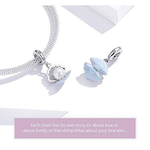 Faefash Starfish & Shell Beads Pendant 925 Silver Charm Tortoise Charm Mermaid Beads Shell Charm Lucky Sea Turtle Dangle For Bracelets (Light Blue Shell & Pearl) #TOP4