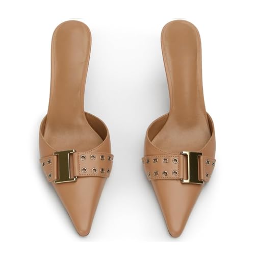 Image of DOEYG Women Pointed Toe Bow Heels Mules Slip on Stiletto Heels Sandals Dress Party Wedding Studded Heels Pumps