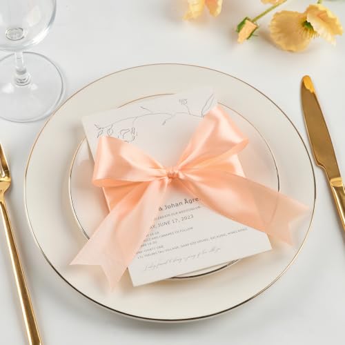 Image of Mauproy 1-1 /2 Inch Wide Peach Satin Ribbon, 50 Yards Solid Polyester Fabric Ribbon for Roses Making, Gift Wrapping, Flower Bouquets, Wedding Decorations, Handmade Crafts