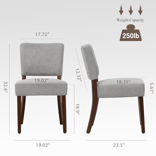 Image of COLAMY Mid Century Modern Dining Chairs Set of 2, Upholstered Kitchen Chairs with Open Back, Farmhouse Fabric Side Dining Room Chairs with Wood Legs for Dining Room Kitchen Restaurant, Light Grey