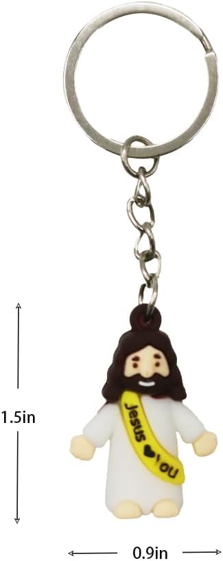 2PCS Religious Keychain with Mini Jesus Figures, Christian Figurine Accessories, Red, Yellow - Image 2