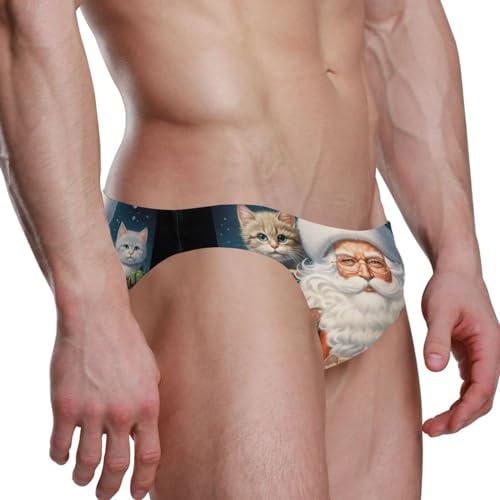 Men's Christmas Santa Claus Cat Swim Briefs Bikini Swimsuit S 202a01883