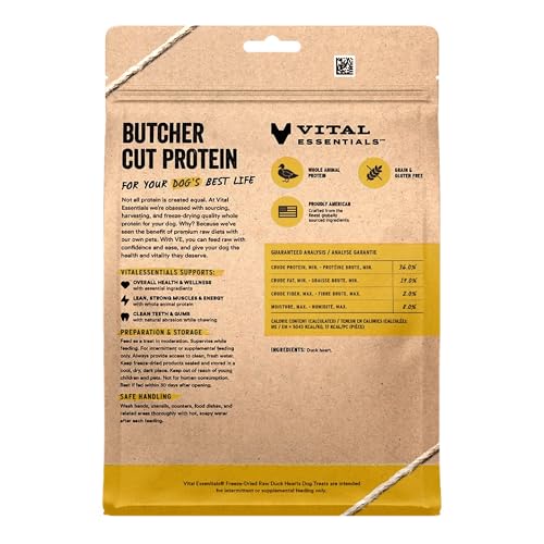 Image of Vital Essentials Freeze Dried Raw Duck Hearts Dog Treats | Single Ingredient | Premium Quality | Grain Free Treats for Dogs, 10 oz Bag