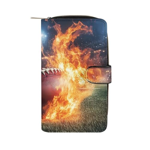 Football Fire Women's Long Wallets Leather Card Holder Purse Zippered Buckle Clutch Handbag