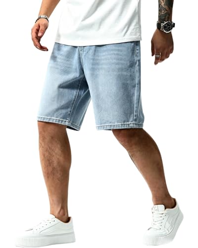 Herren Baggy Jeansshorts mit Waschung locker geschnittene Jorts Streetwear Y2K Hip-Hop lässige Denim Shorts