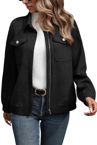 SHEWIN Jackets for Women Fall Fashion 2025 Casual Zip Up Shacket Jacket Lightweight Long Sleeve Shirts Tops