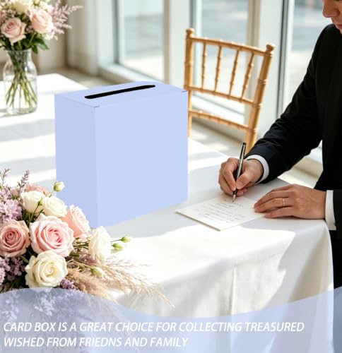 Image of SietDESEO Lavender Card Box for Graduation Large Cardboard Gift Card Box Holder for Wedding Reception Birthday Graduation Baby Shower Raffle Ticket Box with Slot