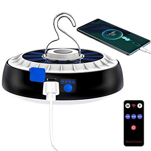 BoloShine Lanterne de Camping Solaire, Lampe de Camping LED Rechargeable USB avec Télécommande, Lumières de lanterne Solaire 4 Modes avec Power Bank pour Pêche Randonnée Urgence Extérieure Cover