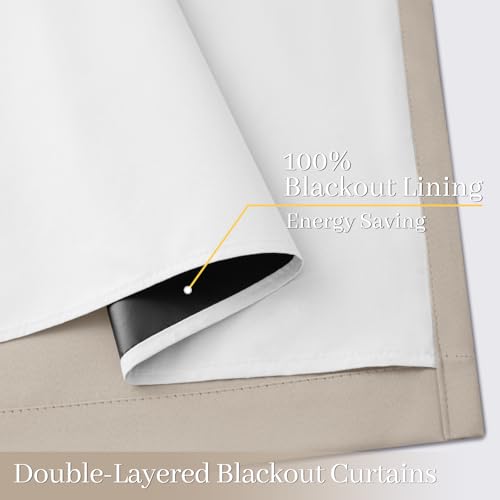 Image of Yakamok Natural Blackout Curtains 96 Inches Long for Bedroom 50 inch Wide 2 PCS | Blackout Curtain Panels for Bedroom, 2 Thick Layers Grommet Top Thermal Insulated Drapes with White Back for Living Room