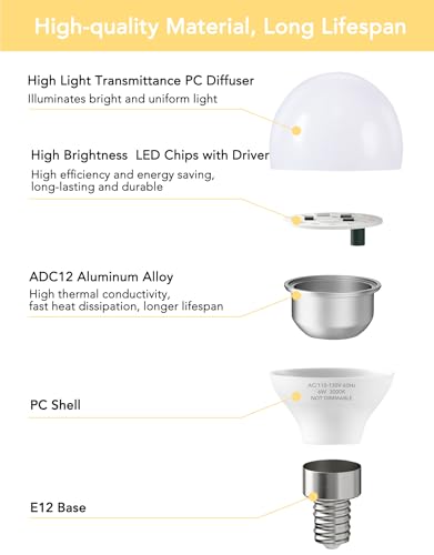 A15 E12 Small Base LED Light Bulbs, 6W Non-dimmable 3000K Warm White 6 Pack by PARTPHONER - Used condition - Image 4
