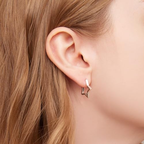 BISAER Star Earrings 925 Sterling Silver Cute Hoop Earrings for Women Hypoallergenic Small Sleeper Tragus Hoop Earrings Cartilage Jewelry Gifts3