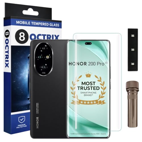 Image of Curved UV Tempered Glass Screen Protector for Honor 200 Pro | Transparent | Pack of 1 | Full Screen Coverage with UV Installation Kit