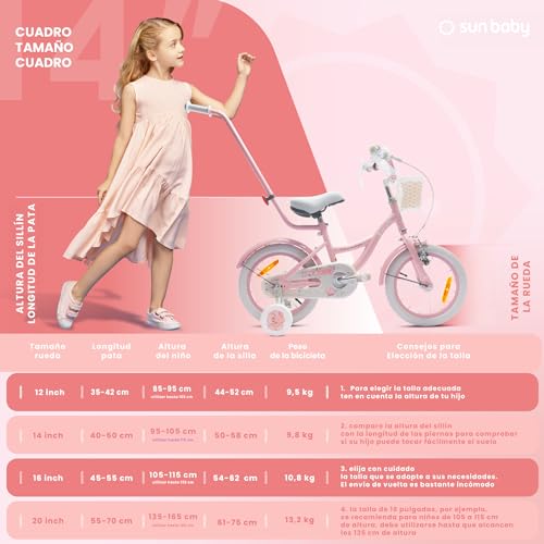 Miniatura 7 de Sun Baby Bicicleta Para Niñas Flower Bike, Tamaño De Rueda 12 14 16 Pulgadas, Con Barra De Empuje Desmontable, Bicicleta Infantil Para Niñas De 2 A 6 Años 14 Pulgadas, Rosa