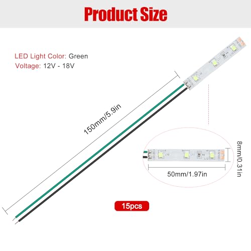 YIXISI 15 PCS 50mm Prewired Strip LED, 12V - 18V LED Strip Light, 2335 SMD LED Light, Green, 50mm - 15pcs - Image 2