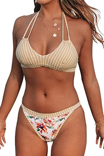 Yellow stripe and floral bikini Clearance