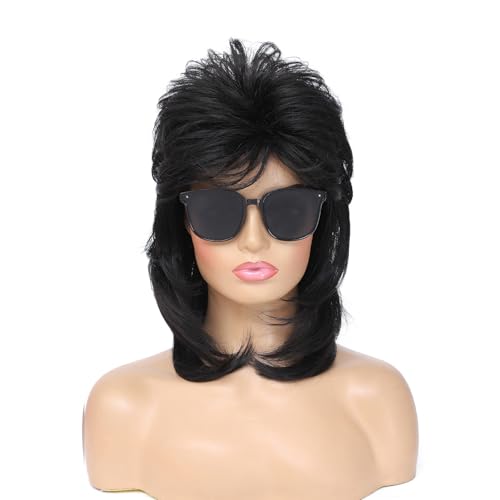 Adequate Mullet Wigs for Women Joe Dirt Emo Wig 80s 90s Costumes Fancy Party Accessory Cosplay Wig Halloween Man x (Black)