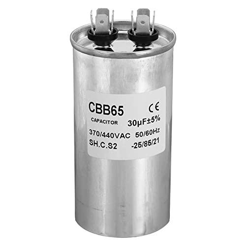 PATIKIL CBB65 30uF Condensateur Fonctionnement, 30 mfd 1 Boîtier Aluminium AC 370/440 V avec 2 Broches pour Compresseur Climatiseur Moteur Pompe Chaleur...