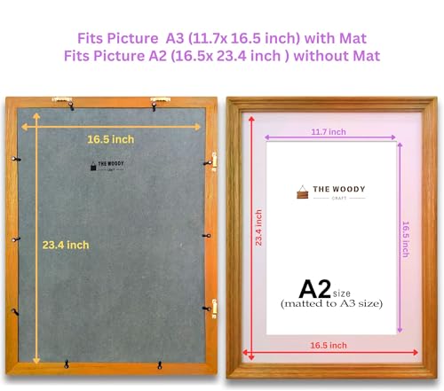 Image of A3 Size Wooden Photo Frame with Mat, Orange Photo Frame for Wall Decoration, Home Decor for Wall Hanging, Best Wooden Photo Frame for Posters and Photos (A2 Size Matted to A3 Size)
