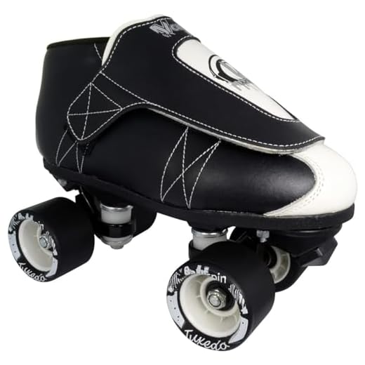 VNLA Junior Tuxedo Jam Skates - Indoor Unisex Roller Skates for Tricks, Jam and Speed Skating - Black/White (Black/White, Mens 5 / Ladies 6)