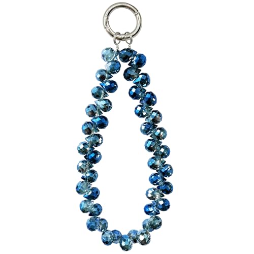 Image of TENOC Beaded Phone Wrist Strap, Navy Blue | Cellphone Lanyard Chain, Sparkling Wristlet Bracelet, For Women