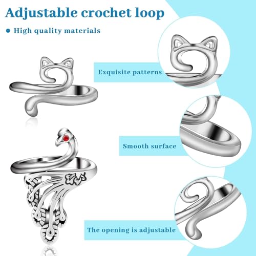 image for FOUSNOW 8 Pcs Crochet Ring, Adjustable Crochet Ring for Finger, Tensio