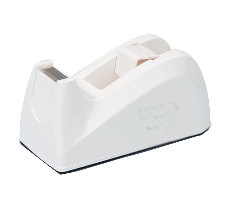 Dispenser per nastro adesivo, Distributore di nastro adesivo da tavolo trasparente - Organizzatore e taglierino magico for nastro adesivo for uso in ufficio, azienda e scuola(Bianco)