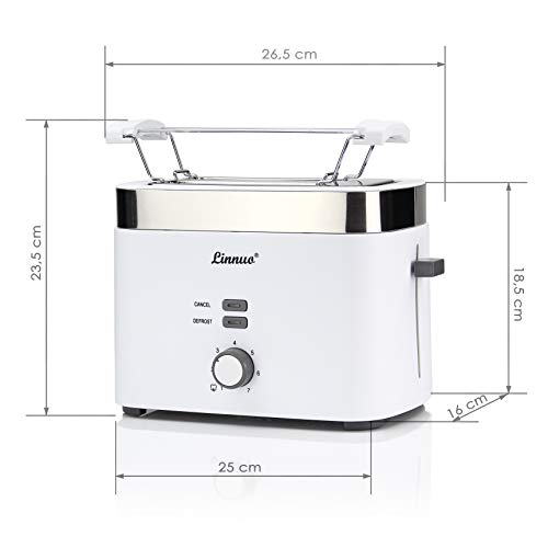 Linnuo Toaster mit Brötchenaufsatz - 2 Schlitzen 7 Bräunungsstufen 900W starke Leistung - Toaster Edelstahl Kunststoff… – Bild 3