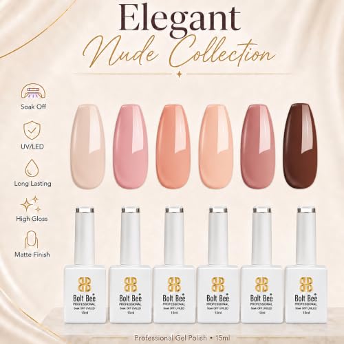 Image of Bolt Bee Gel Polish Kit Gel Polish Set,6 Colors Light Soft Sakura White Nude Spring Soak Off Nail Art Design Manicure Kit at Home (14)