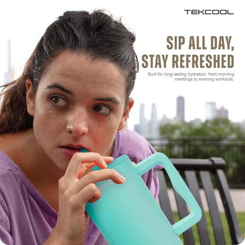 Image of Tumbler with lid and Straw 1200ML Cup Stainless Steel Hot and Cold with Handle and Lid 2 Straw Vacuum Insulated Tumbler for Water, Iced Tea or Coffee Office Gym Travelling