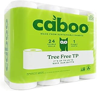 Caboo Tree Free Bamboo Toilet Paper, Septic Safe, Biodegradable, Eco Friendly Bath Tissue with Soft, Quick Dissolving 2 Ply Sheets (300 Sheets Per Roll, 24 Double Rolls)