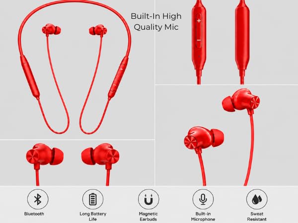 Image of for OnePlus Z3 Wireless Neckband Travel-Friendly with 12.4mm Dynamic Drivers, IP55 Sweat & Splash Resistant, Type-C Fast Charging, Deep Bass for Office Calls (DE-Samba Sunset)