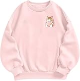Pairxily Cute Kawaii Cat Graphic Sweatshirts For Teen Girls Funny Preppy Crewneck Pullover For Women Printed Long Sleeve Tops(Pink,S)