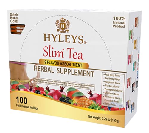 Hyleys Slim Tea 9 Flavor Assortment 100 Ct - Weight Loss Herbal Supplement Cleanse and Detox - 100 Tea Bags (1 Pack)