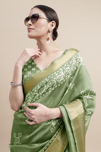 Image of MIRCHI FASHION Women Saree Cotton Silk Batik Block Printed | Breathable Office Wear and Regular Use Sari with Blouse Piece