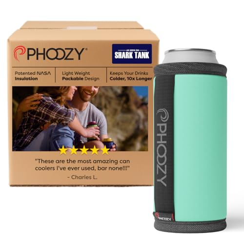 Image of PHOOZY Insulated Can Cooler for Slim 12 oz Cans - Patented Drink Sleeve with NASA-Inspired Technology - Keeps Beer, Soda & Sparkling Water Cold Longer - Lightweight Outdoor Can Holder - Mint