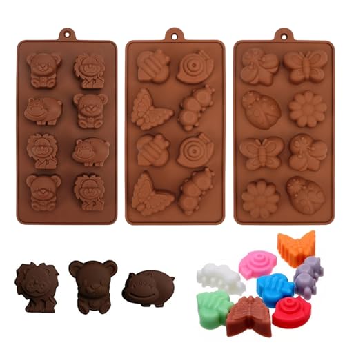 3 Pièces Moule Silicone Chocolat Animaux, Antiadhésif Moule Bonbon a Gateau pour Bricoler du Chocolat, des Bonbons, de la Gelée, de la Glace, du Savon