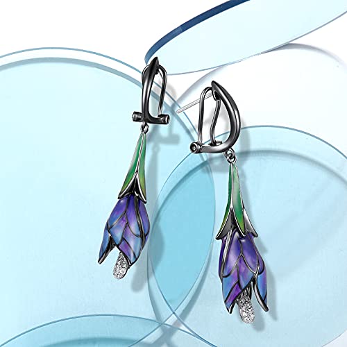 Santuzza Tulip Earrings 925 Sterling Silver Enamel Floral Drop Earrings Purple Flower Dangle Earrings For Women (Omega Back) #TOP3