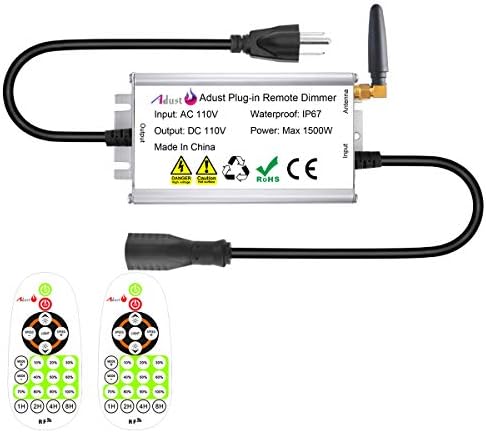 Outdoor Dimmer for String Lights 1500W, IP67 Waterproof/150FT Range/Timer Control/3 Prong Outlet for Outdoor LED String Lights & Incandescent Bulbs, Wireless RF Remote Plug-in Dimmer Switch