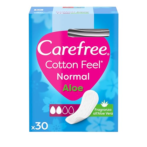 Carefree Salvaslip Cotton Feel Normal Fragranza all'Aloe Vera confezionati singolarmente, Salva slip donna 100% traspiranti per tutti i tipi di slip, Pratici proteggi slip ripiegati, 30 salvaslip