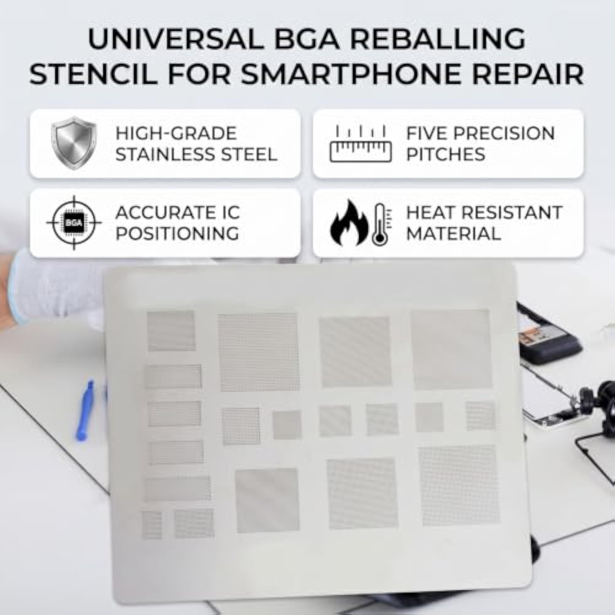 BGA Reballing Stencil Kit, Anti-Warp 0.3-0.5mm