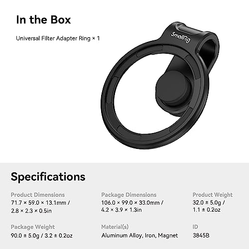 Image of SmallRig 52mm Universal Magnetic Filter Adapter Ring, Quick Release Magnet Upgraded Phone Lens Filter Ring for iPhone for Samsung for Huawei for Pixel - 3845B