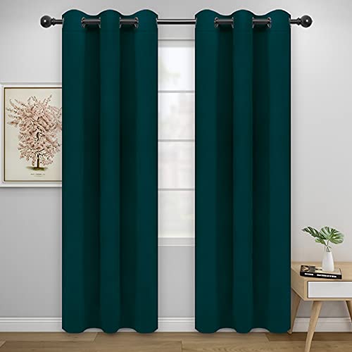 Image of Easy-Going Blackout Curtains for Bedroom, Solid Thermal Insulated Grommet and Noise Reduction Window Drapes, Room Darkening Curtains for Living Room, 2 Panels(42x84 in, Deep Teal)