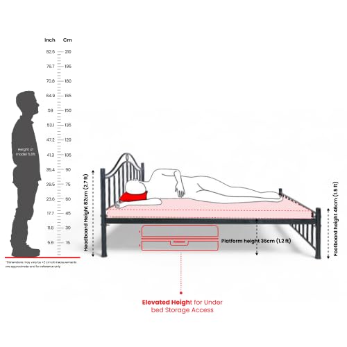 Image of NEUDOT RM Napster Metal Queen Bed Frame - Heavy Duty All-Metal Platform Bed - 200kg Weight Capacity, Powder-Coated Finish, Curved Headboard - Modern Minimalist Bedroom Furniture, Black Finish