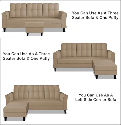 Image of Adorn India Maddox Tufted L Shape 4 Seater Sofa Set (Beige) (3 Year Warranty)