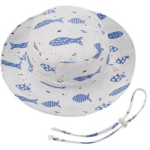 baby Sun Hat Adjustable - Outdoor Toddler Swim beach Pool Hat Kids UPF 50+ Wide brim Chin Strap Summer Play Hat(Fish,54cm 3-5T) - Thumbnail 5