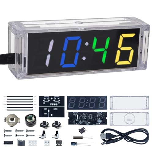 ElektoLoter LED Digitale Uhr Löt Bausatz 4-Digit DIY Wecker Elektronik Lötbausätze mit 12H/24H Format Digital Funkwecker Lötset für Schüler zum Lernen und für das Homeoffice
