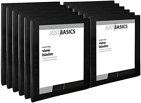 Just Basics Round-Ring View Binder, 1/2" Rings, 61% Recycled, Black, Pack Of 12 Binders
