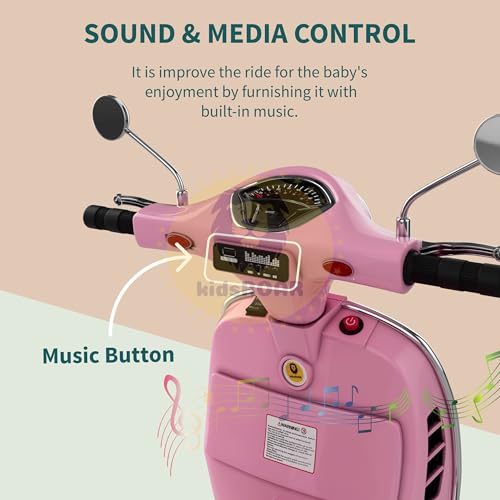 Image of KidsROAR 12V Electric Bike for Kids with Remote Control, Battery Operated Scooter Bike for Boys & Girls, Wide Seat, Music & Lights, Safe Ride-On for 2-6 Years, Manual & Remote Control (Pink)