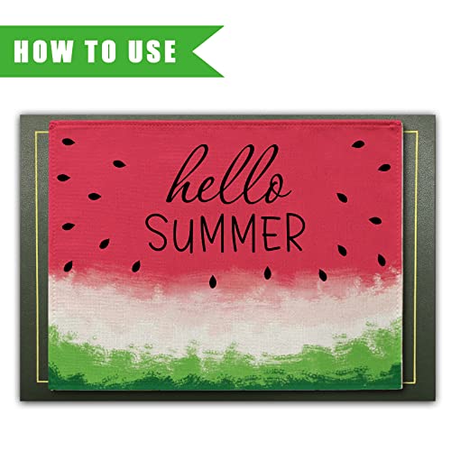 Summer Placemats Set Of 4 Watermelon Washable Table Mats Hello Summer Seasonal Farmhouse Kitchen Dining Table Gathering Party Decor 12 X 16 Inch #TOP2